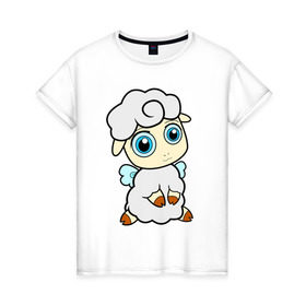 Женская футболка хлопок с принтом Милая овечка в Белгороде, 100% хлопок | прямой крой, круглый вырез горловины, длина до линии бедер, слегка спущенное плечо | животные | овечка | овца