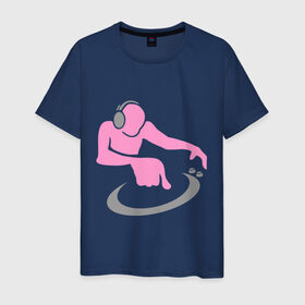 Мужская футболка хлопок с принтом Диджей (DJ) в Белгороде, 100% хлопок | прямой крой, круглый вырез горловины, длина до линии бедер, слегка спущенное плечо. | Тематика изображения на принте: dj | вертушка | диджей | пластинка