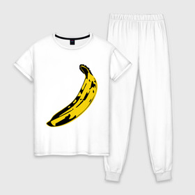 Женская пижама хлопок с принтом Банан в Белгороде, 100% хлопок | брюки и футболка прямого кроя, без карманов, на брюках мягкая резинка на поясе и по низу штанин | banana