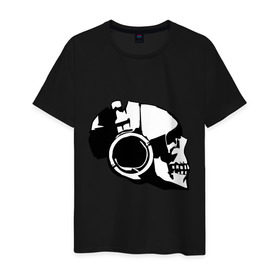 Мужская футболка хлопок с принтом Череп в наушниках (3) в Белгороде, 100% хлопок | прямой крой, круглый вырез горловины, длина до линии бедер, слегка спущенное плечо. | скелет