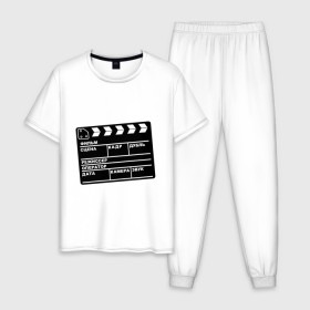 Мужская пижама хлопок с принтом Кинохлопушка в Белгороде, 100% хлопок | брюки и футболка прямого кроя, без карманов, на брюках мягкая резинка на поясе и по низу штанин
 | камера | кино | мотор   экшенкинохлопушка | режиссер | съемки