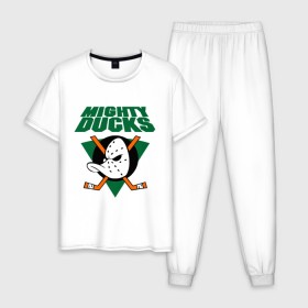 Мужская пижама хлопок с принтом Anaheim Mighty Ducks (2) в Белгороде, 100% хлопок | брюки и футболка прямого кроя, без карманов, на брюках мягкая резинка на поясе и по низу штанин
 | nhl | лига | национальная лига | нхл | хокей | хоккей | хоккейная лига
