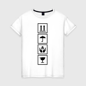 Женская футболка хлопок с принтом Осторожно, не бросать! в Белгороде, 100% хлопок | прямой крой, круглый вырез горловины, длина до линии бедер, слегка спущенное плечо | дорожные символы | не бросать | осторожно | символы