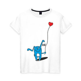 Женская футболка хлопок с принтом Ня в Белгороде, 100% хлопок | прямой крой, круглый вырез горловины, длина до линии бедер, слегка спущенное плечо | воздушный шар | воздушный шарик | зайчик | заяц | кролик | ня | сердечко | сердце