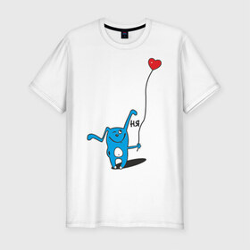 Мужская футболка премиум с принтом Ня в Белгороде, 92% хлопок, 8% лайкра | приталенный силуэт, круглый вырез ворота, длина до линии бедра, короткий рукав | Тематика изображения на принте: воздушный шар | воздушный шарик | зайчик | заяц | кролик | ня | сердечко | сердце