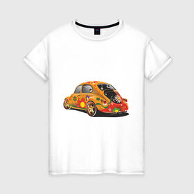 Женская футболка хлопок с принтом Машина жук в Белгороде, 100% хлопок | прямой крой, круглый вырез горловины, длина до линии бедер, слегка спущенное плечо | хиппи