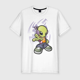 Мужская футболка премиум с принтом Инопланетянин (5) в Белгороде, 92% хлопок, 8% лайкра | приталенный силуэт, круглый вырез ворота, длина до линии бедра, короткий рукав | alien | гуманоид | инопланетянин | летающая тарелка | нло | пришельцы