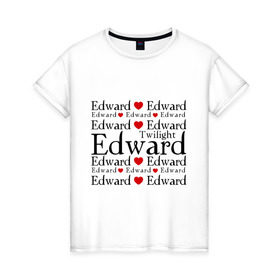 Женская футболка хлопок с принтом I love Edward (3) в Белгороде, 100% хлопок | прямой крой, круглый вырез горловины, длина до линии бедер, слегка спущенное плечо | new moon | twilight | затмение | новолуние | сага | сумерки | эдвард