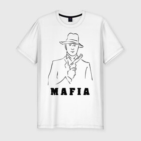 Мужская футболка премиум с принтом Мафия в Белгороде, 92% хлопок, 8% лайкра | приталенный силуэт, круглый вырез ворота, длина до линии бедра, короткий рукав | Тематика изображения на принте: бандит | гангстер | клан | мафиозе | мафия | оружие | пистолет | шляпа