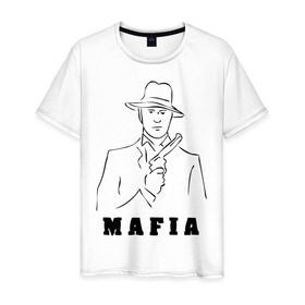 Мужская футболка хлопок с принтом Мафия в Белгороде, 100% хлопок | прямой крой, круглый вырез горловины, длина до линии бедер, слегка спущенное плечо. | бандит | гангстер | клан | мафиозе | мафия | оружие | пистолет | шляпа