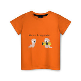 Детская футболка хлопок с принтом Worms armageddon в Белгороде, 100% хлопок | круглый вырез горловины, полуприлегающий силуэт, длина до линии бедер | armageddon | worms | армагеддон | червяки | червячки