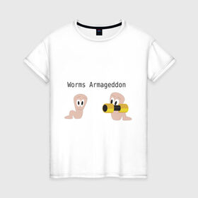 Женская футболка хлопок с принтом Worms armageddon в Белгороде, 100% хлопок | прямой крой, круглый вырез горловины, длина до линии бедер, слегка спущенное плечо | armageddon | worms | армагеддон | червяки | червячки