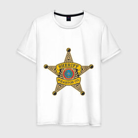 Мужская футболка хлопок с принтом Шериф города в Белгороде, 100% хлопок | прямой крой, круглый вырез горловины, длина до линии бедер, слегка спущенное плечо. | sheriff | звезда шерифа | знак шерифа | коп | соp | шериф