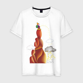 Мужская футболка хлопок с принтом Турист писает в Белгороде, 100% хлопок | прямой крой, круглый вырез горловины, длина до линии бедер, слегка спущенное плечо. | вершина | гора | дождь | писать | прикольные | турист. рисунок