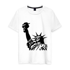 Мужская футболка хлопок с принтом Статуя свободы в Белгороде, 100% хлопок | прямой крой, круглый вырез горловины, длина до линии бедер, слегка спущенное плечо. | freedom | америка | символ америки | статуя | статуя свободы | статуя свободы в ny.штаты | сша