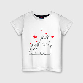 Детская футболка хлопок с принтом Кошачья любовь в Белгороде, 100% хлопок | круглый вырез горловины, полуприлегающий силуэт, длина до линии бедер | коты | кошачья любовь | кошки | любовь | сердце | чувства