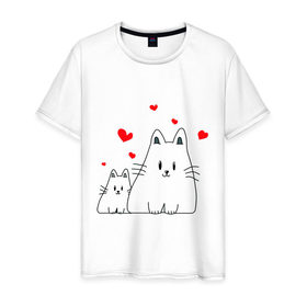 Мужская футболка хлопок с принтом Кошачья любовь в Белгороде, 100% хлопок | прямой крой, круглый вырез горловины, длина до линии бедер, слегка спущенное плечо. | коты | кошачья любовь | кошки | любовь | сердце | чувства