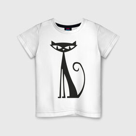 Детская футболка хлопок с принтом Элегантная кошечка в Белгороде, 100% хлопок | круглый вырез горловины, полуприлегающий силуэт, длина до линии бедер | cat | киса | кошечка | кошка | кошки | элегантная кошка