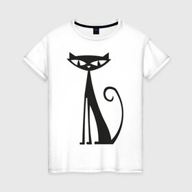 Женская футболка хлопок с принтом Элегантная кошечка в Белгороде, 100% хлопок | прямой крой, круглый вырез горловины, длина до линии бедер, слегка спущенное плечо | cat | киса | кошечка | кошка | кошки | элегантная кошка