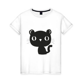 Женская футболка хлопок с принтом Милый котенок - мяу в Белгороде, 100% хлопок | прямой крой, круглый вырез горловины, длина до линии бедер, слегка спущенное плечо | киса | котенок | котята | кошечка | кошки | мяу