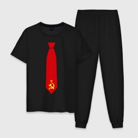 Мужская пижама хлопок с принтом Советский галстук в Белгороде, 100% хлопок | брюки и футболка прямого кроя, без карманов, на брюках мягкая резинка на поясе и по низу штанин
 | Тематика изображения на принте: серп и молот | советский галстук | советский галстукгалстук | советский союз | ссср