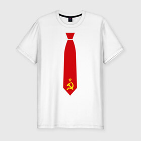 Мужская футболка премиум с принтом Советский галстук в Белгороде, 92% хлопок, 8% лайкра | приталенный силуэт, круглый вырез ворота, длина до линии бедра, короткий рукав | серп и молот | советский галстук | советский галстукгалстук | советский союз | ссср