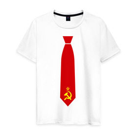 Мужская футболка хлопок с принтом Советский галстук в Белгороде, 100% хлопок | прямой крой, круглый вырез горловины, длина до линии бедер, слегка спущенное плечо. | серп и молот | советский галстук | советский галстукгалстук | советский союз | ссср