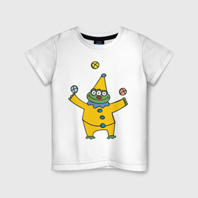 Детская футболка хлопок с принтом Инопланетянин клоун в Белгороде, 100% хлопок | круглый вырез горловины, полуприлегающий силуэт, длина до линии бедер | гуманоид | инопланетянин | клоун | космос | летающая тарелка | нло | пришелец | пришельцы | цирк