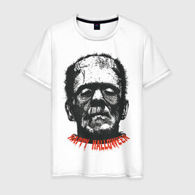 Мужская футболка хлопок с принтом Хэллоуин - Франкенштейн в Белгороде, 100% хлопок | прямой крой, круглый вырез горловины, длина до линии бедер, слегка спущенное плечо. | 