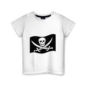 Детская футболка хлопок с принтом Веселый Роджер (пират) в Белгороде, 100% хлопок | круглый вырез горловины, полуприлегающий силуэт, длина до линии бедер | Тематика изображения на принте: пират