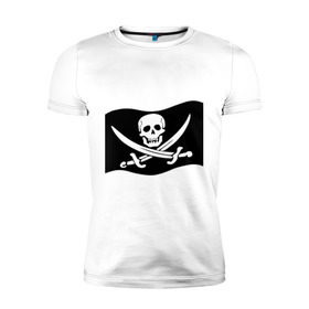 Мужская футболка премиум с принтом Веселый Роджер (пират) в Белгороде, 92% хлопок, 8% лайкра | приталенный силуэт, круглый вырез ворота, длина до линии бедра, короткий рукав | пират