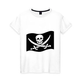 Женская футболка хлопок с принтом Веселый Роджер (пират) в Белгороде, 100% хлопок | прямой крой, круглый вырез горловины, длина до линии бедер, слегка спущенное плечо | пират