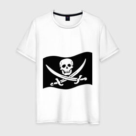 Мужская футболка хлопок с принтом Веселый Роджер (пират) в Белгороде, 100% хлопок | прямой крой, круглый вырез горловины, длина до линии бедер, слегка спущенное плечо. | пират