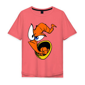 Мужская футболка хлопок Oversize с принтом Червяк Джим (Earthworm jimm) в Белгороде, 100% хлопок | свободный крой, круглый ворот, “спинка” длиннее передней части | червяк джим. главный герой мультика 