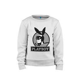 Детский свитшот хлопок с принтом Playboy (Человек-кролик) в Белгороде, 100% хлопок | круглый вырез горловины, эластичные манжеты, пояс и воротник | кролик | плейбой | плэйбой | символа playboy человек кролик. rabbitman.playboy