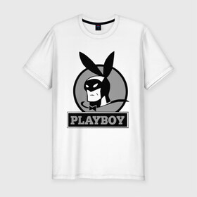 Мужская футболка премиум с принтом Playboy (Человек-кролик) в Белгороде, 92% хлопок, 8% лайкра | приталенный силуэт, круглый вырез ворота, длина до линии бедра, короткий рукав | кролик | плейбой | плэйбой | символа playboy человек кролик. rabbitman.playboy