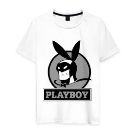 Мужская футболка хлопок с принтом Playboy (Человек-кролик) в Белгороде, 100% хлопок | прямой крой, круглый вырез горловины, длина до линии бедер, слегка спущенное плечо. | кролик | плейбой | плэйбой | символа playboy человек кролик. rabbitman.playboy