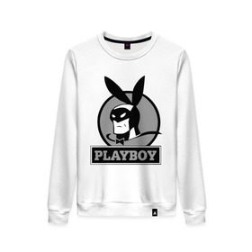 Женский свитшот хлопок с принтом Playboy (Человек-кролик) в Белгороде, 100% хлопок | прямой крой, круглый вырез, на манжетах и по низу широкая трикотажная резинка  | кролик | плейбой | плэйбой | символа playboy человек кролик. rabbitman.playboy