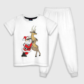 Детская пижама хлопок с принтом Крутой Мороз и Олень в Белгороде, 100% хлопок |  брюки и футболка прямого кроя, без карманов, на брюках мягкая резинка на поясе и по низу штанин
 | new year | дед мороз | мороз | нг | олень | санта | санта клаус