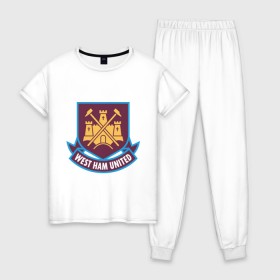 Женская пижама хлопок с принтом FA Premier League-West Ham United в Белгороде, 100% хлопок | брюки и футболка прямого кроя, без карманов, на брюках мягкая резинка на поясе и по низу штанин | fa premier league | евро 2012 | футбол
