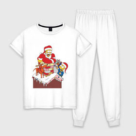 Женская пижама хлопок с принтом Симпсоны новый год в Белгороде, 100% хлопок | брюки и футболка прямого кроя, без карманов, на брюках мягкая резинка на поясе и по низу штанин | гомер