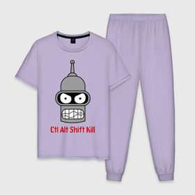 Мужская пижама хлопок с принтом Ctrl Alt Shift Kill (Бендер) в Белгороде, 100% хлопок | брюки и футболка прямого кроя, без карманов, на брюках мягкая резинка на поясе и по низу штанин
 | bender | futurama | бендер | футурама