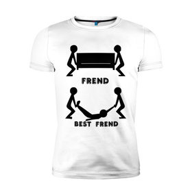 Мужская футболка премиум с принтом Frend в Белгороде, 92% хлопок, 8% лайкра | приталенный силуэт, круглый вырез ворота, длина до линии бедра, короткий рукав | best friend | friend | друзья | лучшие | люди | подарок подруге | силуэты | человечки