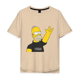 Мужская футболка хлопок Oversize с принтом Гомер rock фанат в Белгороде, 100% хлопок | свободный крой, круглый ворот, “спинка” длиннее передней части | him | гомер