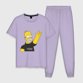 Мужская пижама хлопок с принтом Гомер rock фанат в Белгороде, 100% хлопок | брюки и футболка прямого кроя, без карманов, на брюках мягкая резинка на поясе и по низу штанин
 | him | гомер