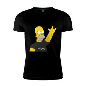 Мужская футболка премиум с принтом Гомер rock фанат в Белгороде, 92% хлопок, 8% лайкра | приталенный силуэт, круглый вырез ворота, длина до линии бедра, короткий рукав | Тематика изображения на принте: him | гомер