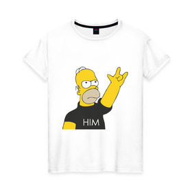 Женская футболка хлопок с принтом Гомер rock фанат в Белгороде, 100% хлопок | прямой крой, круглый вырез горловины, длина до линии бедер, слегка спущенное плечо | Тематика изображения на принте: him | гомер