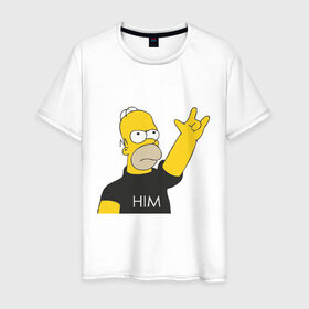 Мужская футболка хлопок с принтом Гомер rock фанат в Белгороде, 100% хлопок | прямой крой, круглый вырез горловины, длина до линии бедер, слегка спущенное плечо. | him | гомер