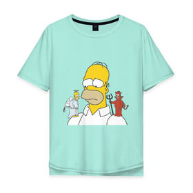 Мужская футболка хлопок Oversize с принтом Гомер симпсон добро и зло в Белгороде, 100% хлопок | свободный крой, круглый ворот, “спинка” длиннее передней части | Тематика изображения на принте: гомер
