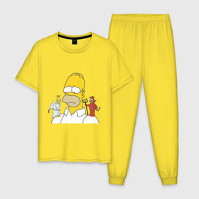 Мужская пижама хлопок с принтом Гомер симпсон добро и зло в Белгороде, 100% хлопок | брюки и футболка прямого кроя, без карманов, на брюках мягкая резинка на поясе и по низу штанин
 | гомер
